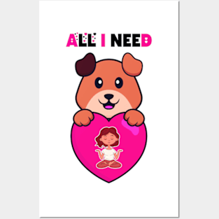 all i need is love and yoga and a dog funny shirt for couples, singles, lovers, dog lovers Posters and Art